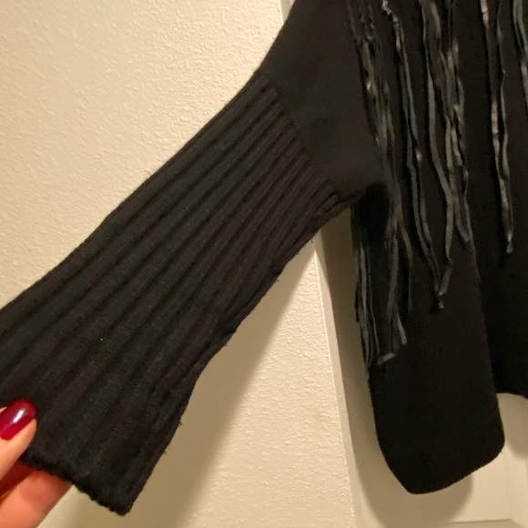 Malandrino Women’s Cashmere Leather Accented Black Turtleneck Sweater Oversized - Picture 6 of 16